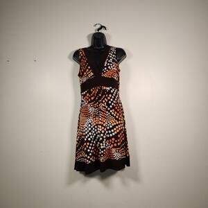 TABOO Knee Length Dress Women Large Orange Brown Babydoll Mod Retro 70s Vintage